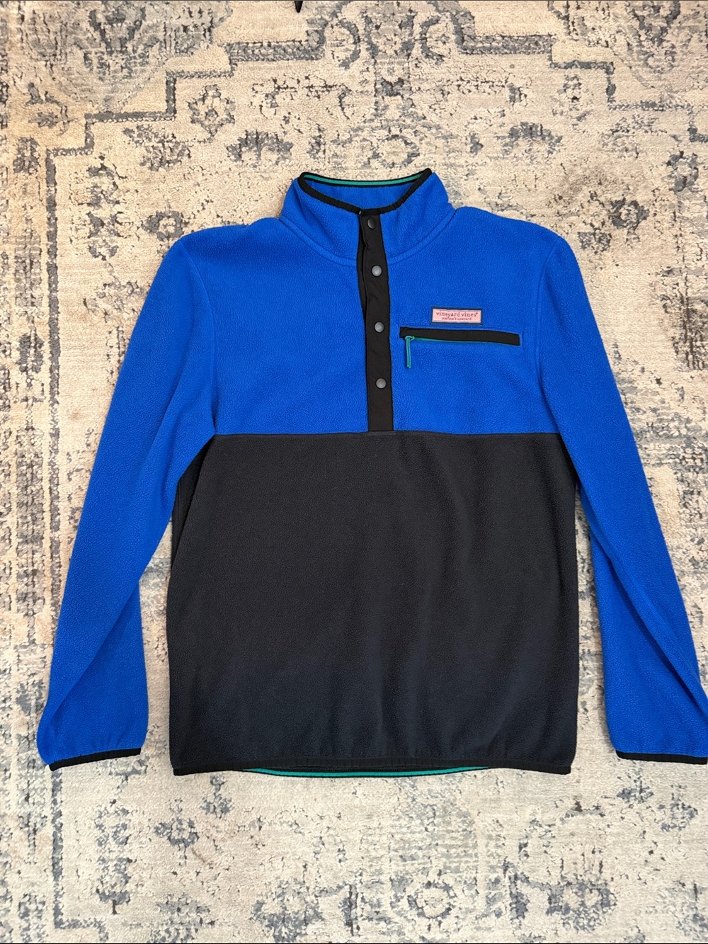 Men’s Vineyard Vines Royal Blue and Black Fleece Snap Pullover